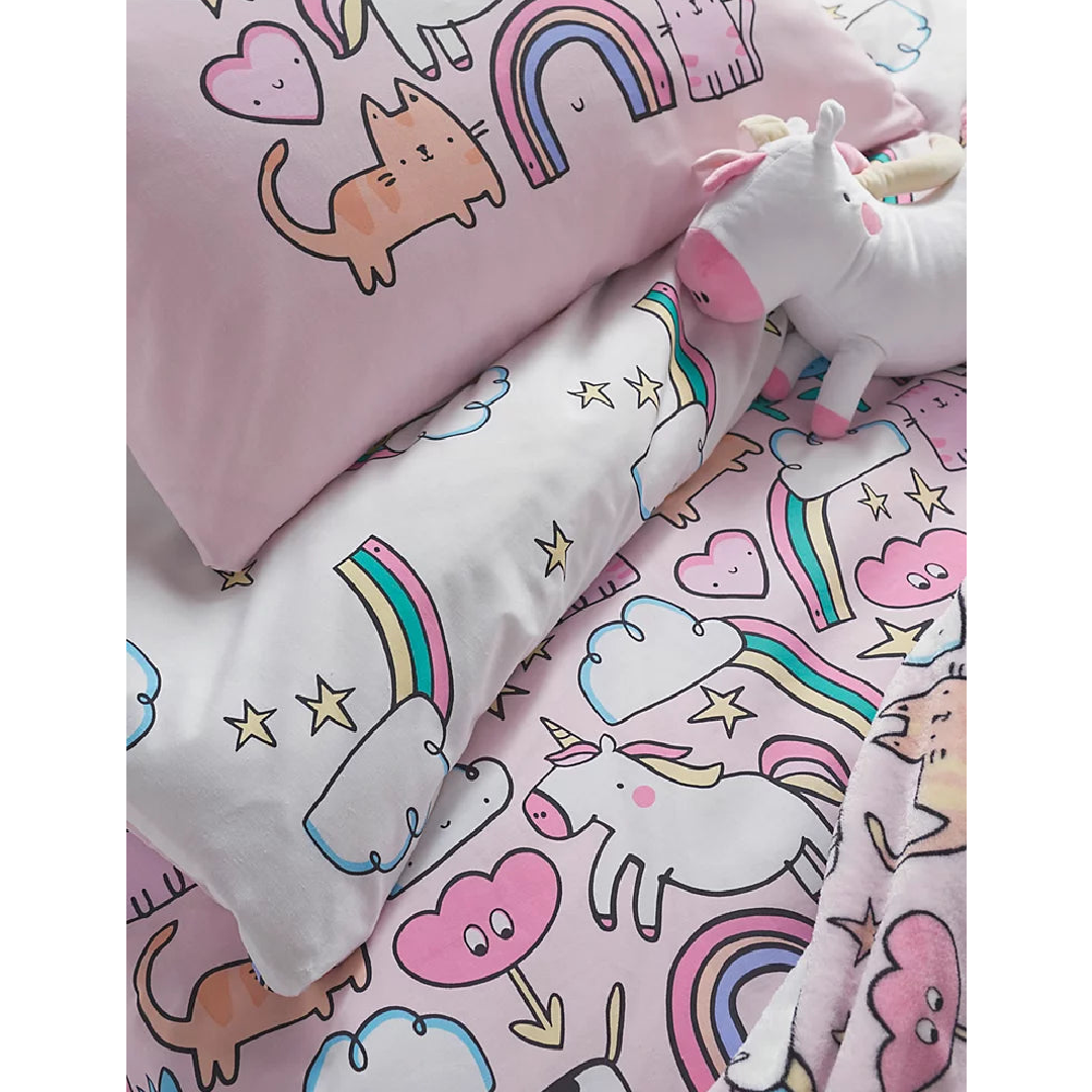 Pink Cats & Unicorns | Single Bed Quilt Cover Set | Little Gecko