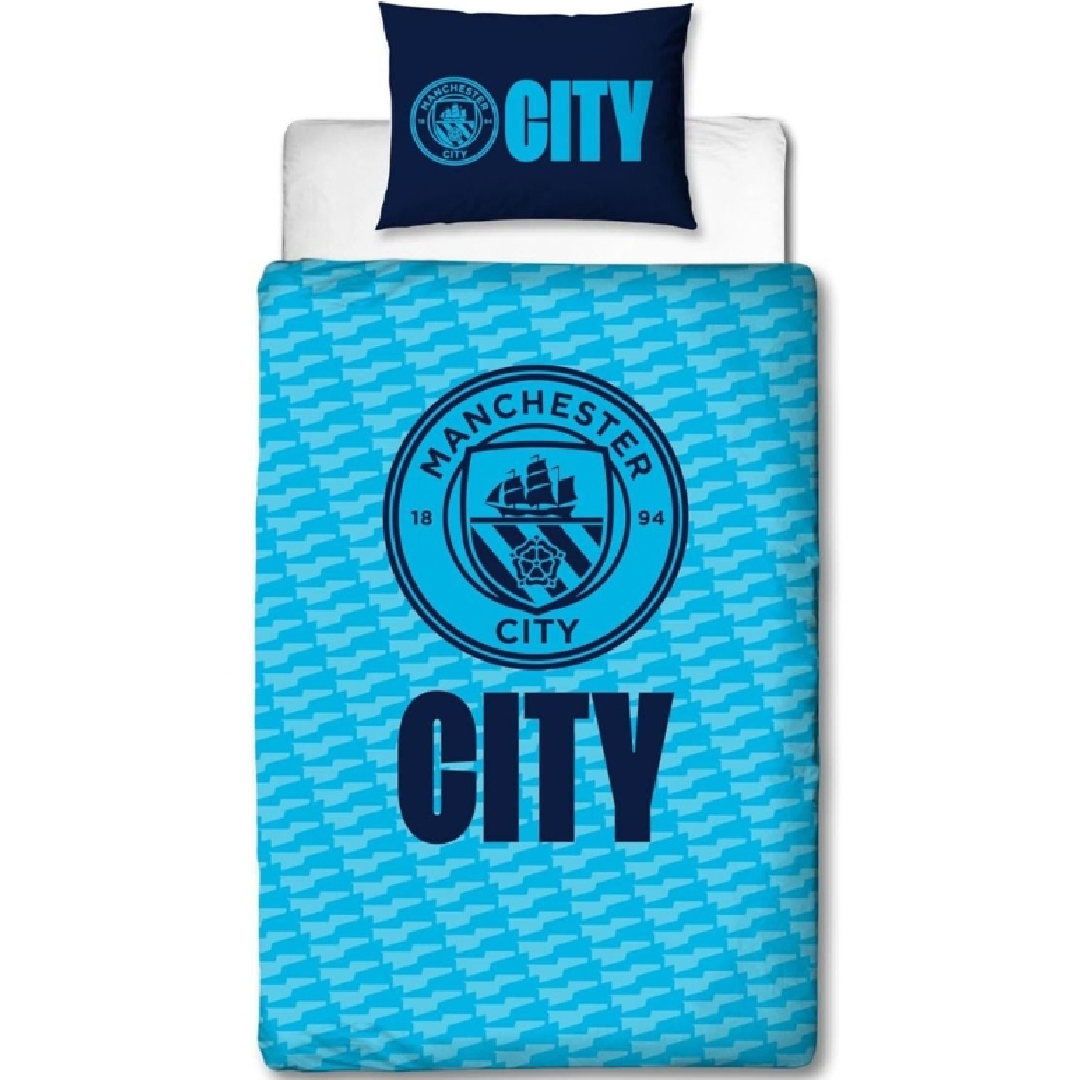 Premier League | Manchester City FC Crest Single Bed Panel Quilt Cover Set | Little Gecko