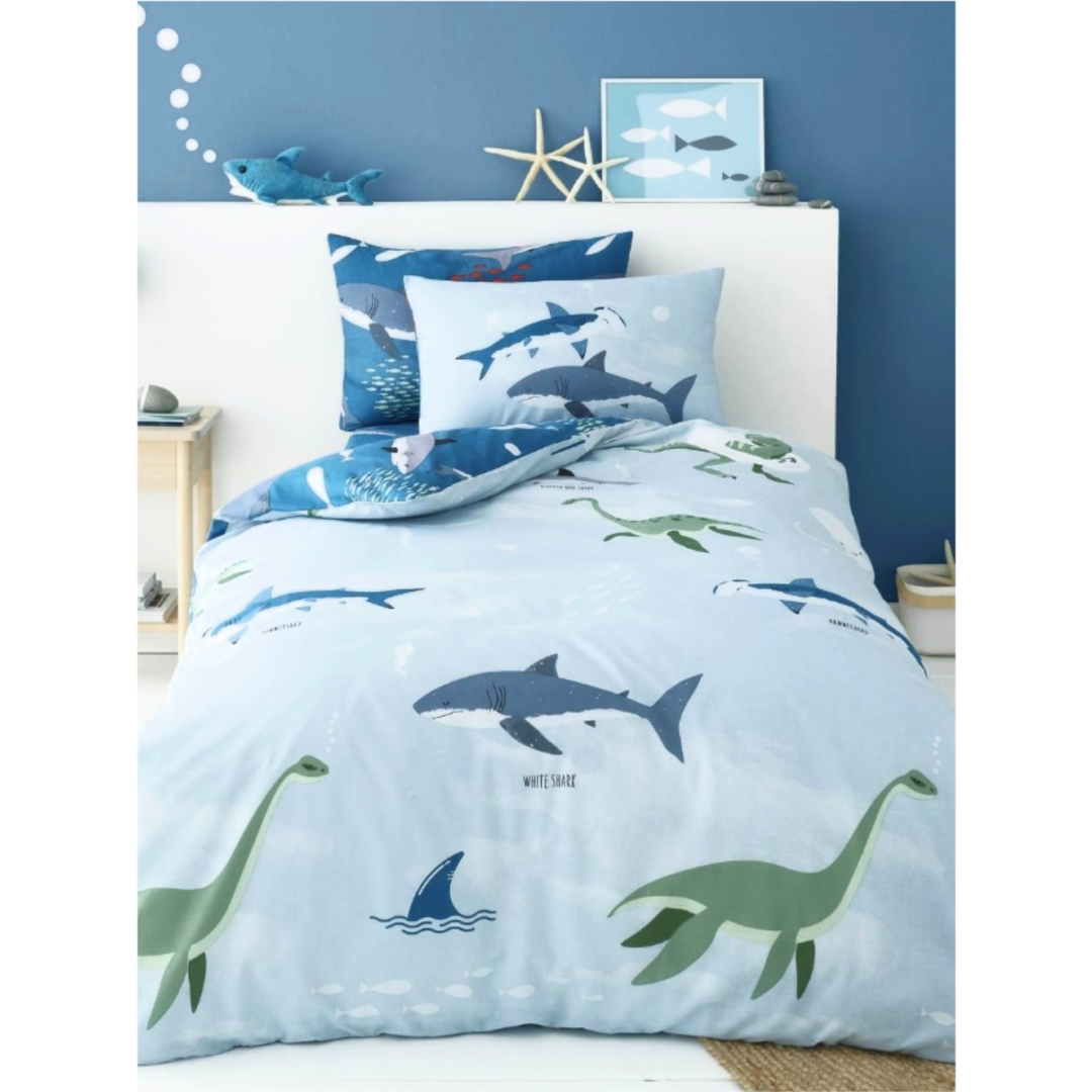 Sea Dino & Shark | Single Bed Quilt Cover Set | Little Gecko