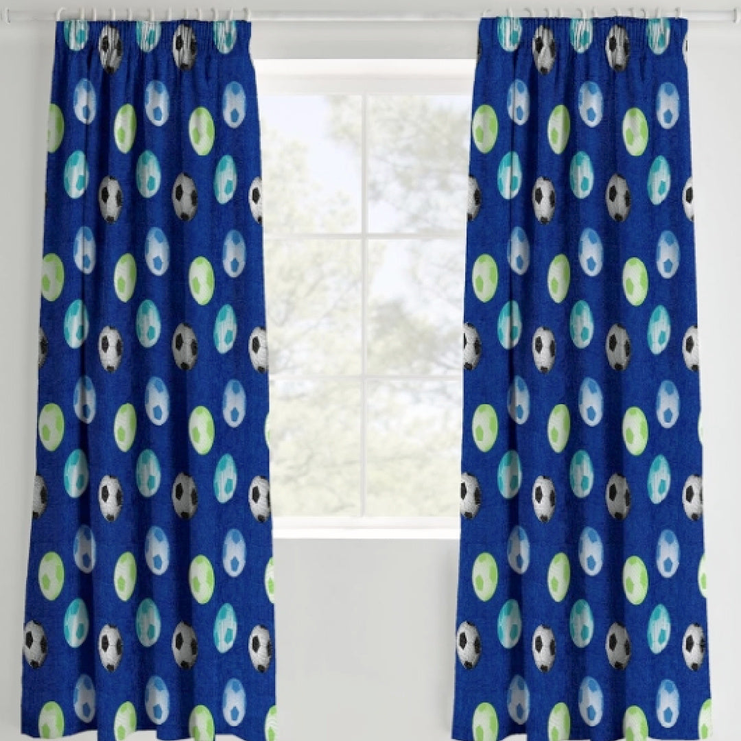 Soccer | Blue Ready-Made Lined Curtains | Little Gecko