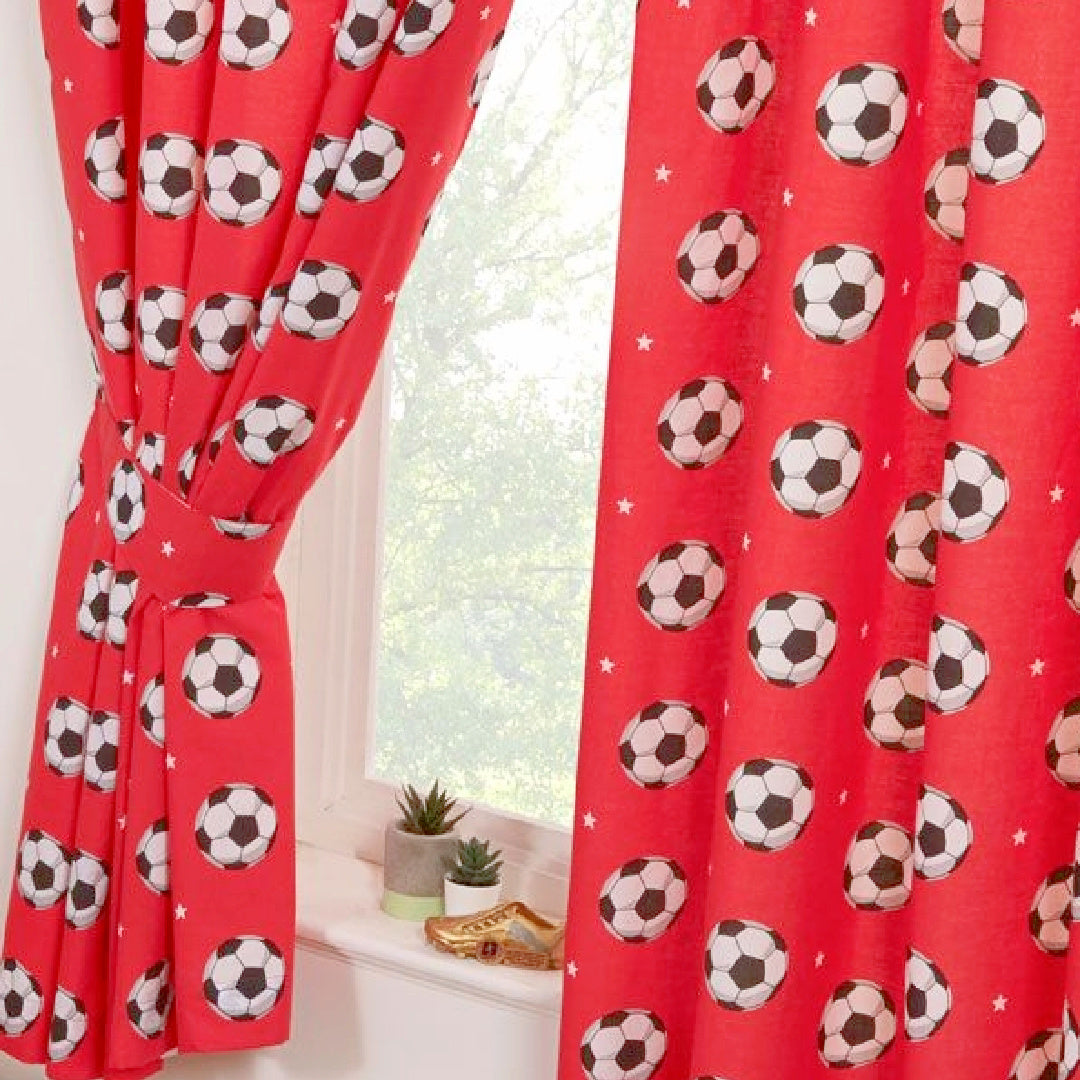 Soccer | Red Ready-Made Lined Curtains | Little Gecko