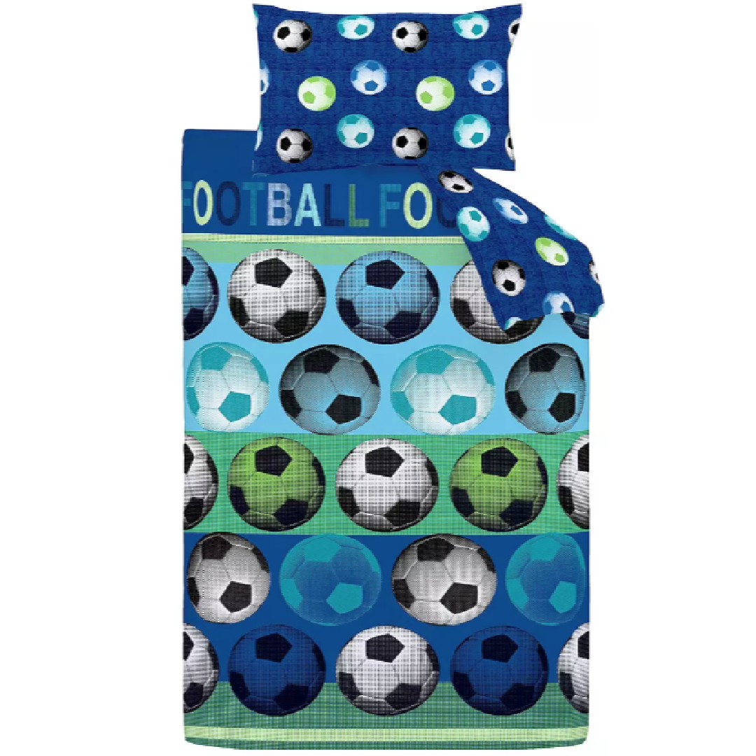 Soccer | Blue Single Bed Quilt Cover Set | Little Gecko