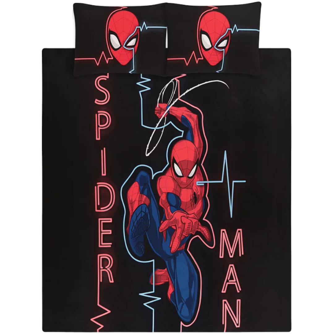 Spiderman | Black Double/Queen Bed Quilt Cover Set | Little Gecko