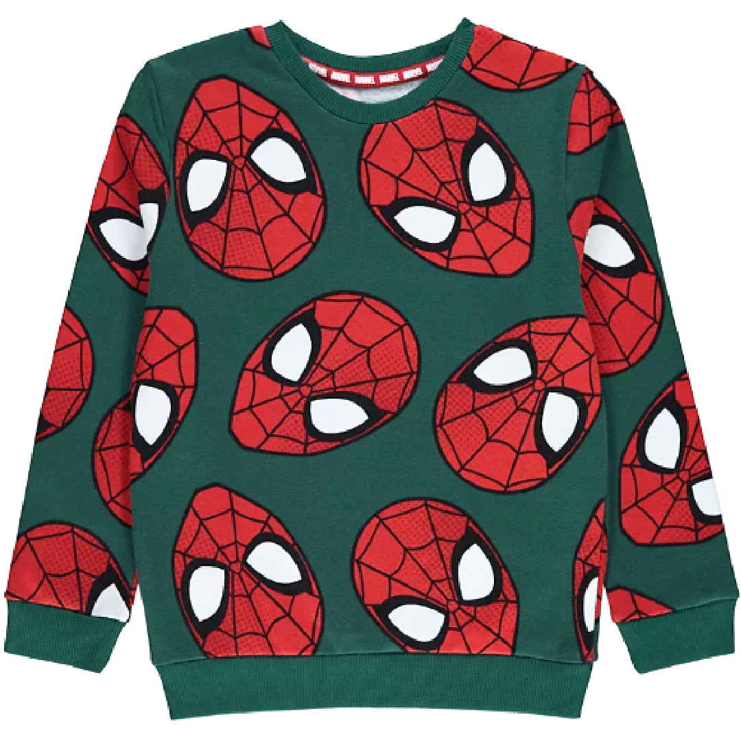 Spiderman | Green All Over Print Sweatshirt | Little Gecko