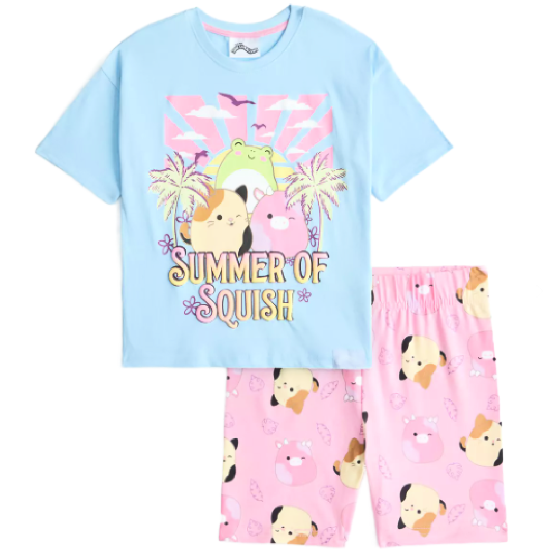 Squishmallows | Blue/Pink Shortie Pyjamas | Little Gecko