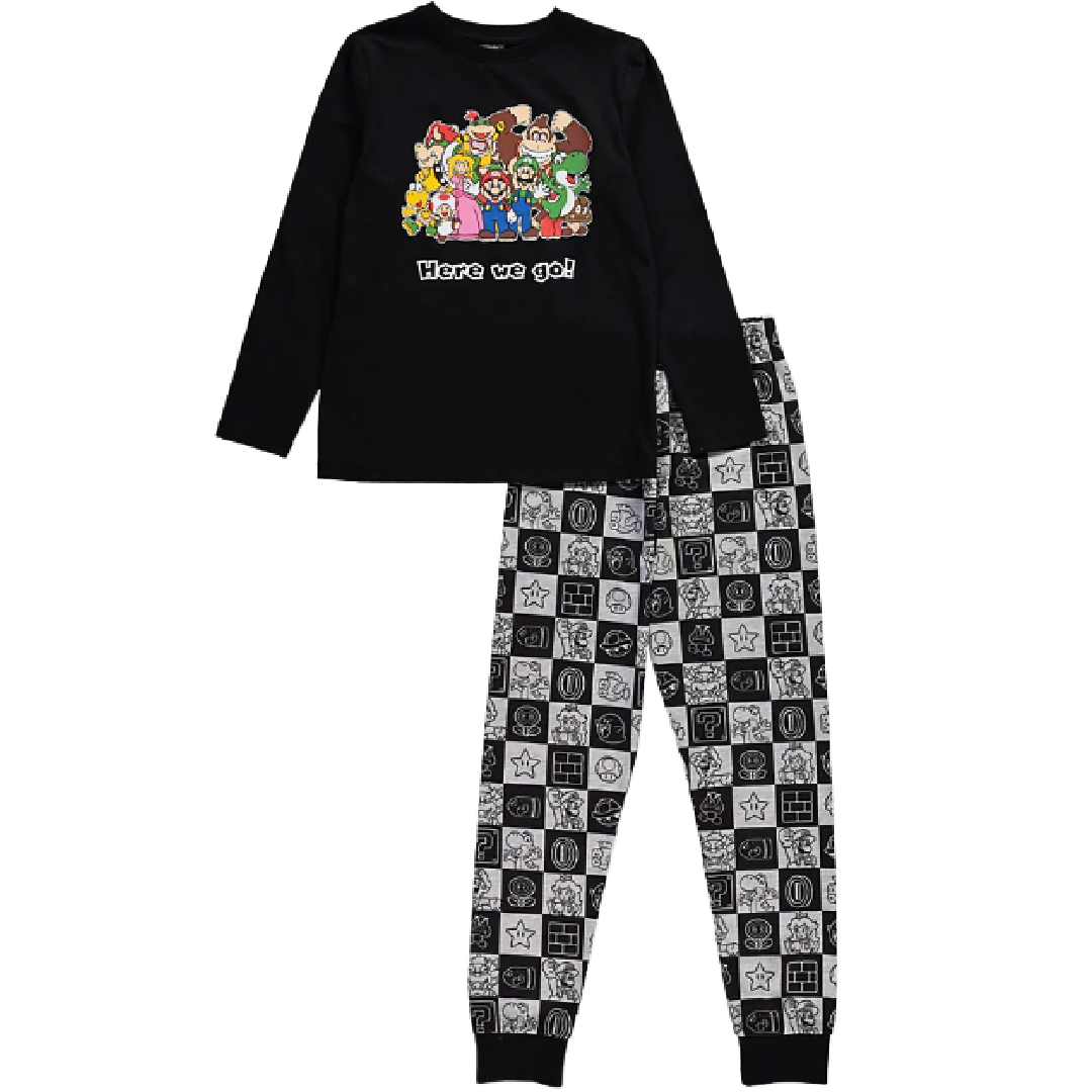 Super Mario | Black Long Pyjamas | Little Gecko
