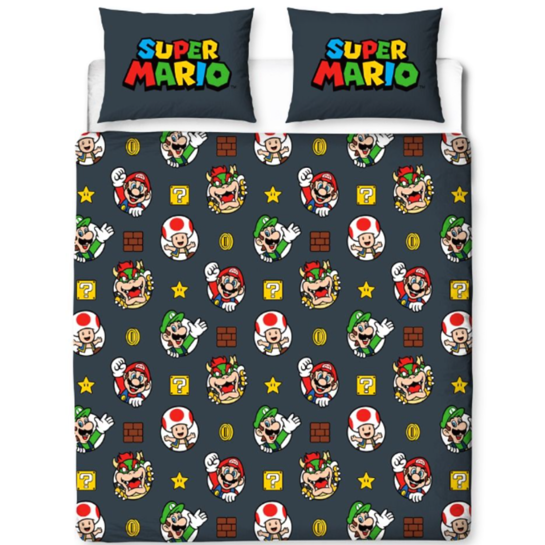 Super Mario | Blackened Double/Queen Bed Quilt Cover Set | Little Gecko