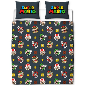 Super Mario | Blackened Double/Queen Bed Quilt Cover Set | Little Gecko