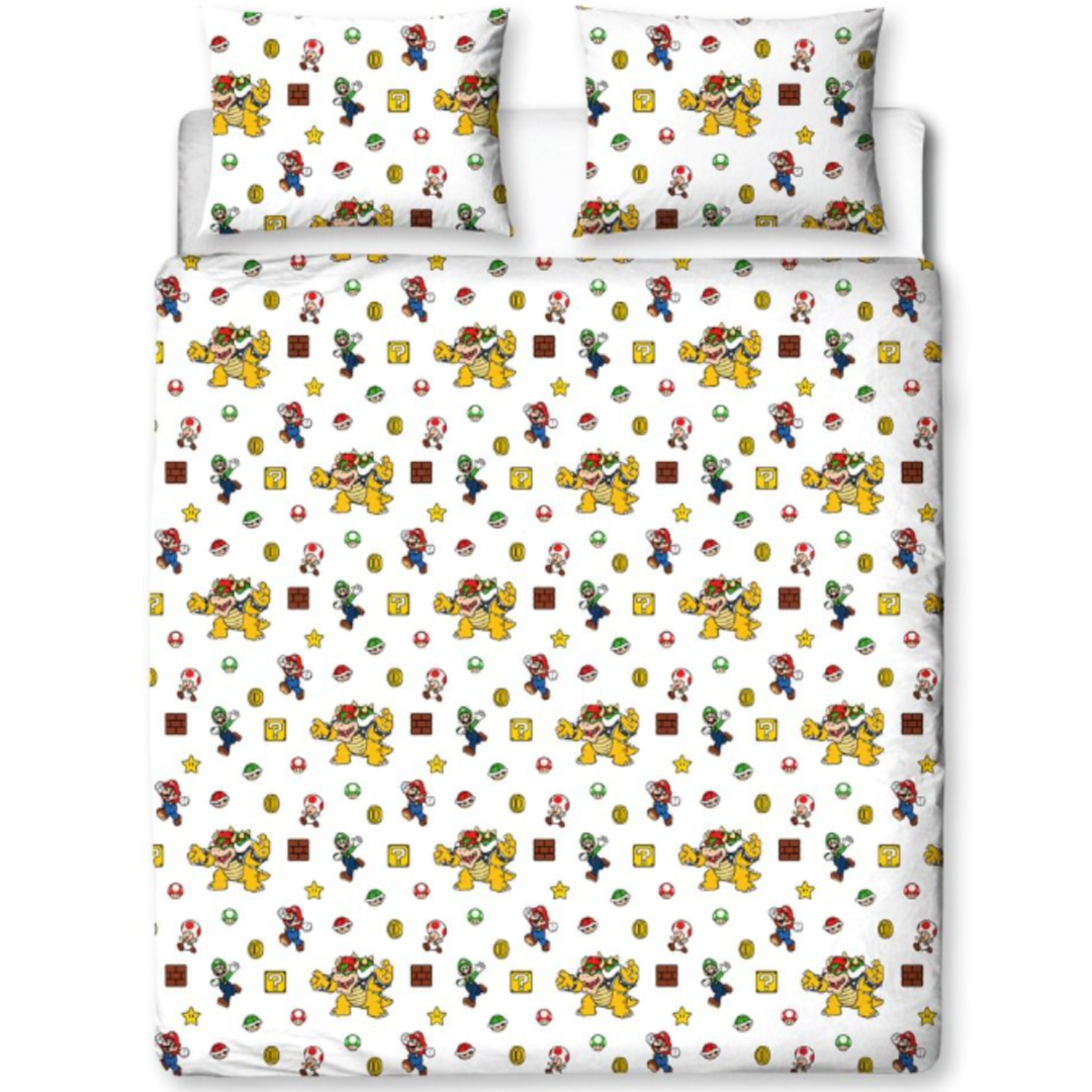 Super Mario | Blackened Double/Queen Bed Quilt Cover Set | Little Gecko