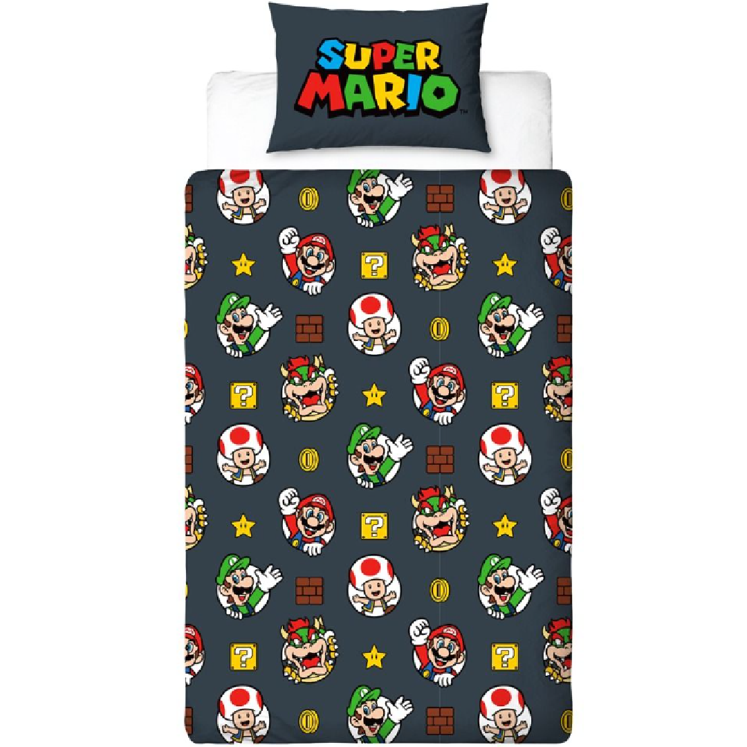 Super Mario | Blackened Single Bed Quilt Cover Set | Little Gecko