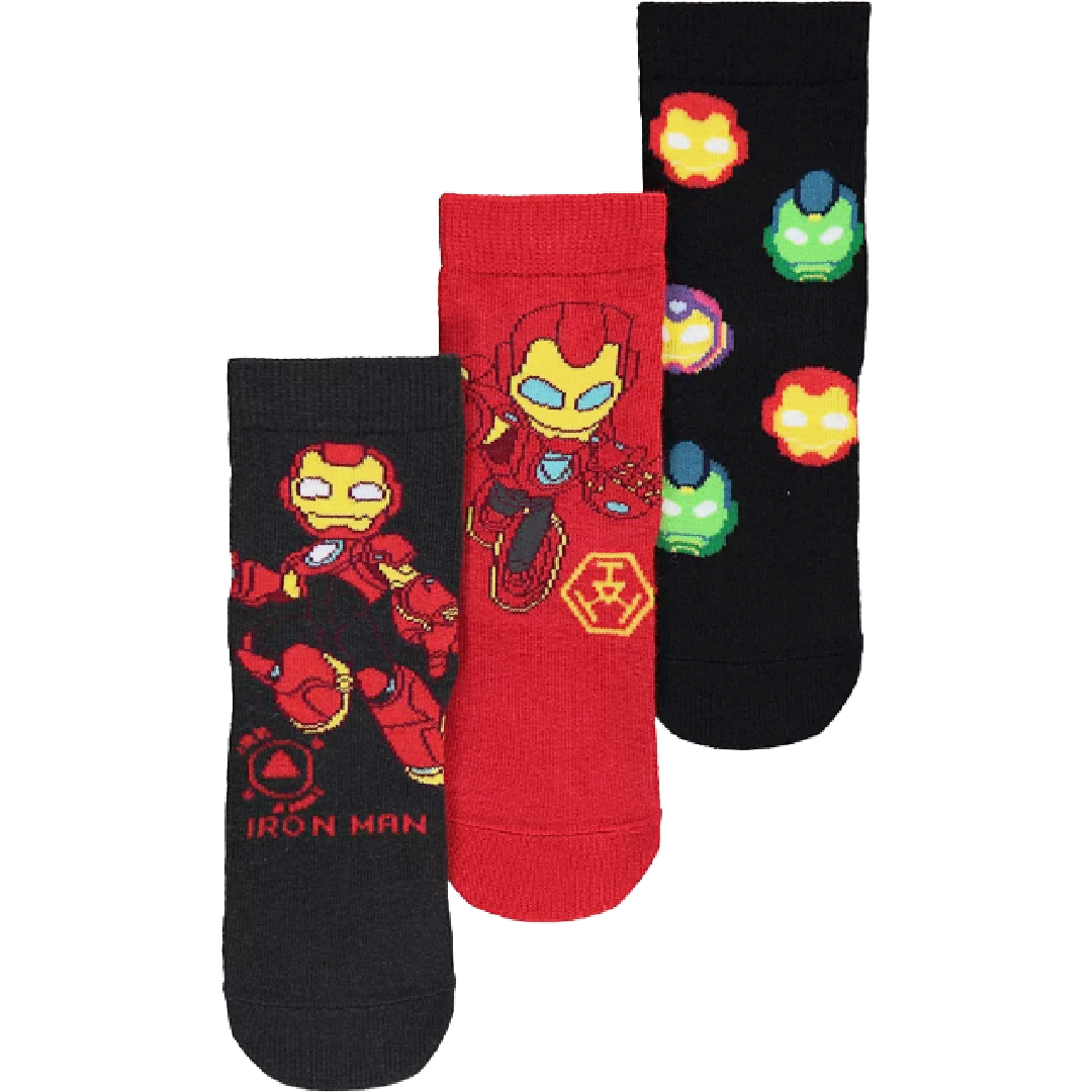 The Avengers | Iron Man 3 Pack Crew Socks | Little Gecko