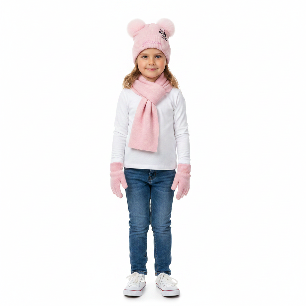 Minnie Mouse | Pink Beanie, Scarf & Gloves Set | Little Gecko