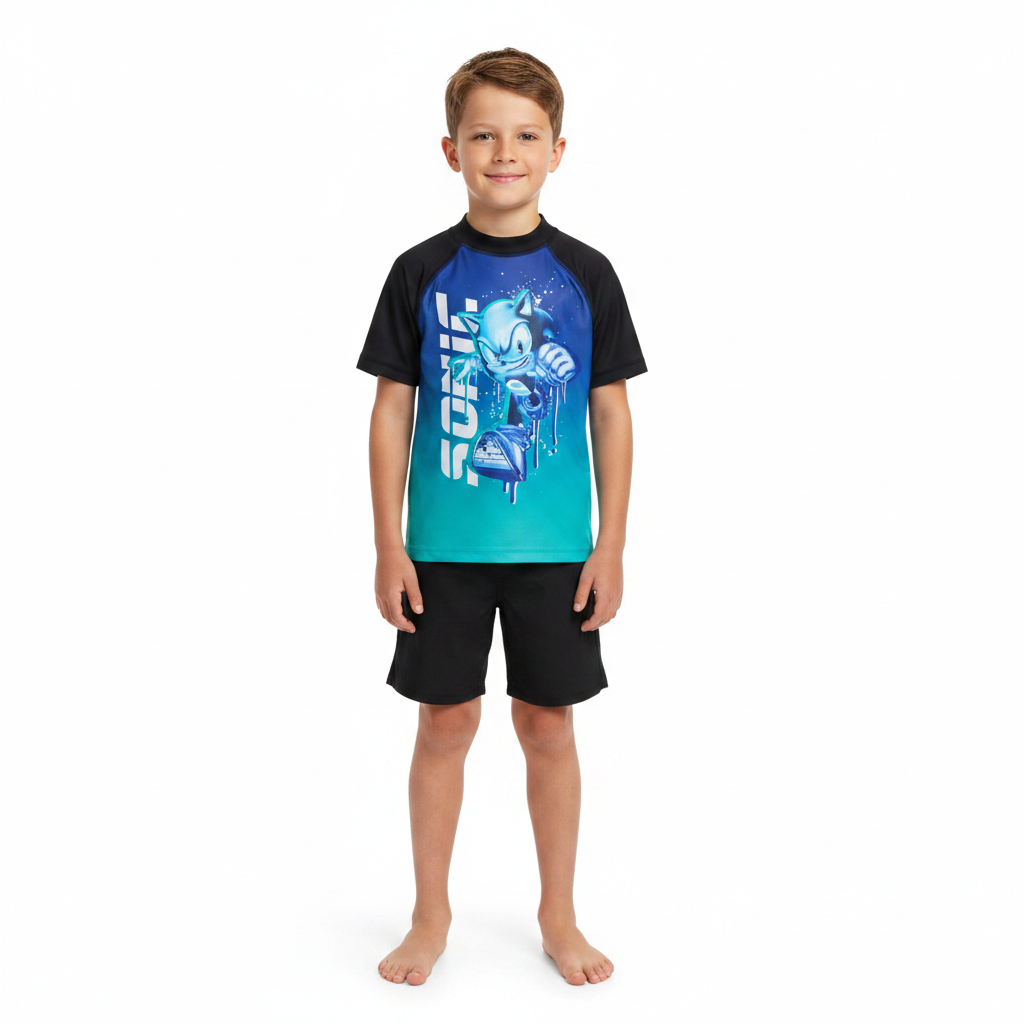 Sonic The Hedgehog | Ombre Rashie Swim Top | Little Gecko