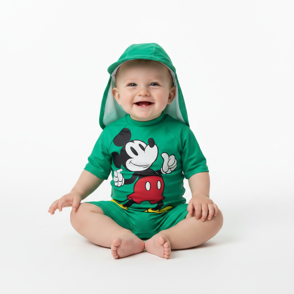 MICKEY MOUSE Green Sunsuit & Hat Set