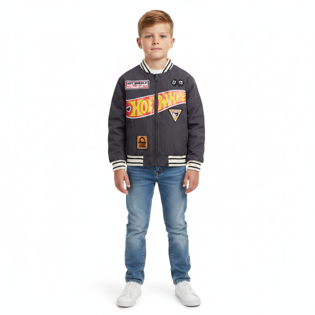 HOT WHEELS Charcoal Padded Bomber Jacket