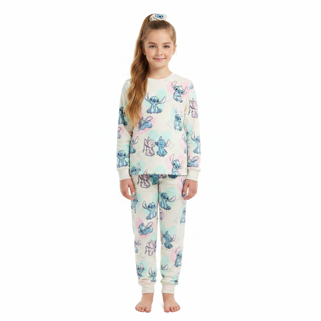 LILO & STITCH Cream Velour Pyjama & Srunchie Set