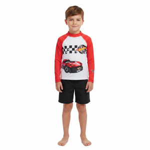HOT WHEELS Red Raglan Swim Top