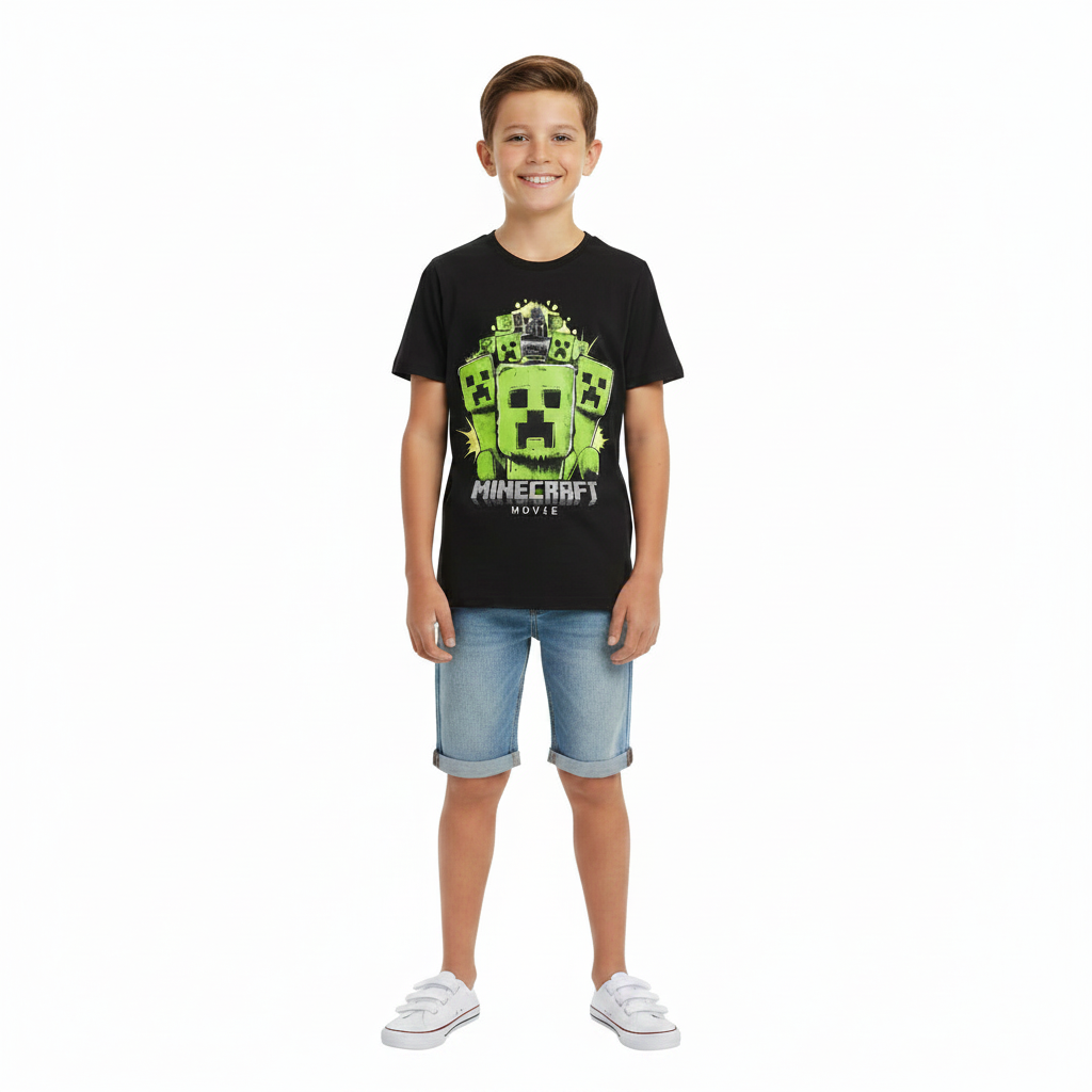 Minecraft | Black Creeper Short Sleeve T-Shirt | Little Gecko