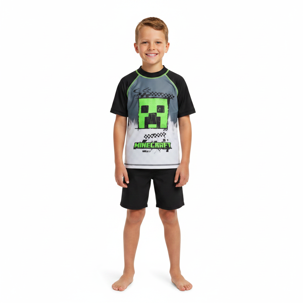 Minecraft | Black/Grey Rashie Swim Top | Little Gecko