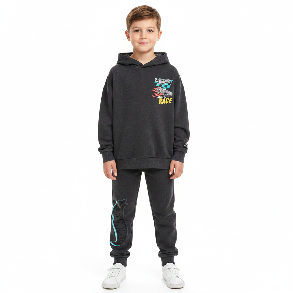 HOT WHEELS Charcoal Hooded Sweatshirt & Trackpants Set