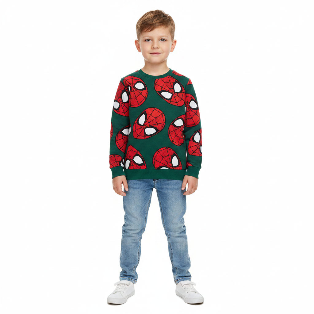 Spiderman | Green All Over Print Sweatshirt | Little Gecko