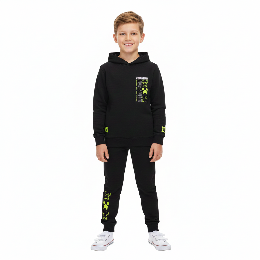 Minecraft | Black Hooded Sweatshirt & Trackpants Set | Little Gecko