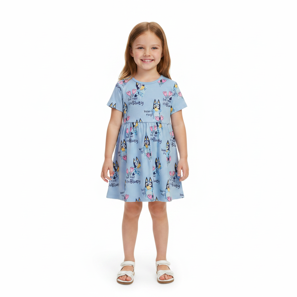 Bluey | Blue Floral Short Sleeve Dress | Little Gecko