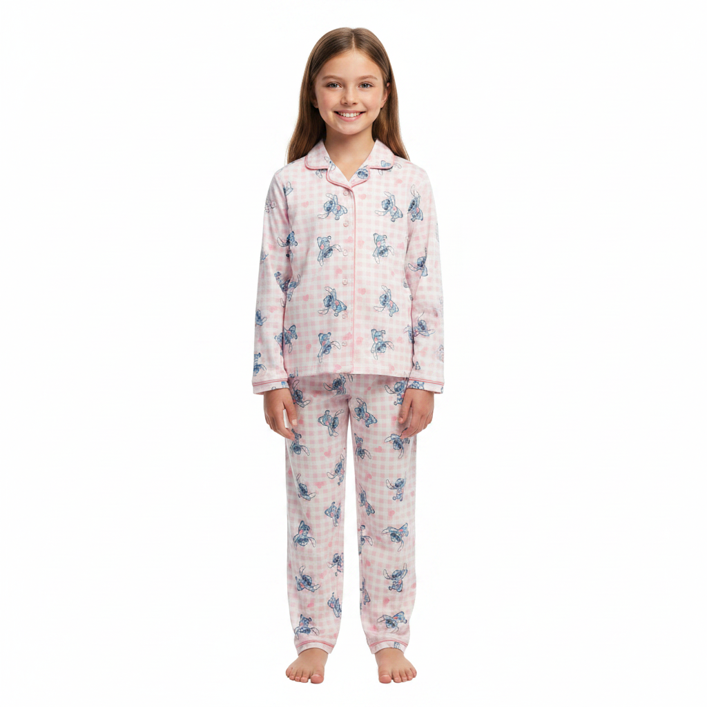 LILO & STITCH Pink Check Button Up Pyjama Set