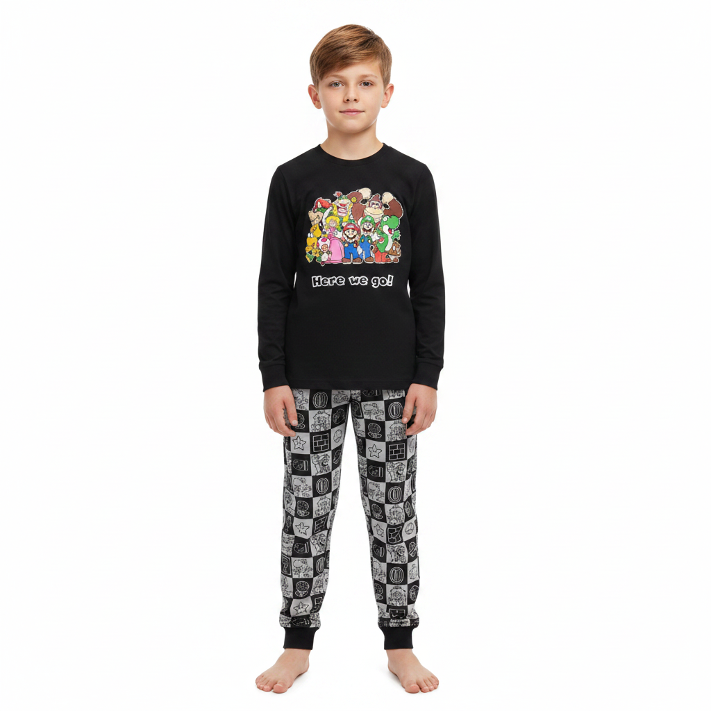 Super Mario | Black Long Pyjamas | Little Gecko