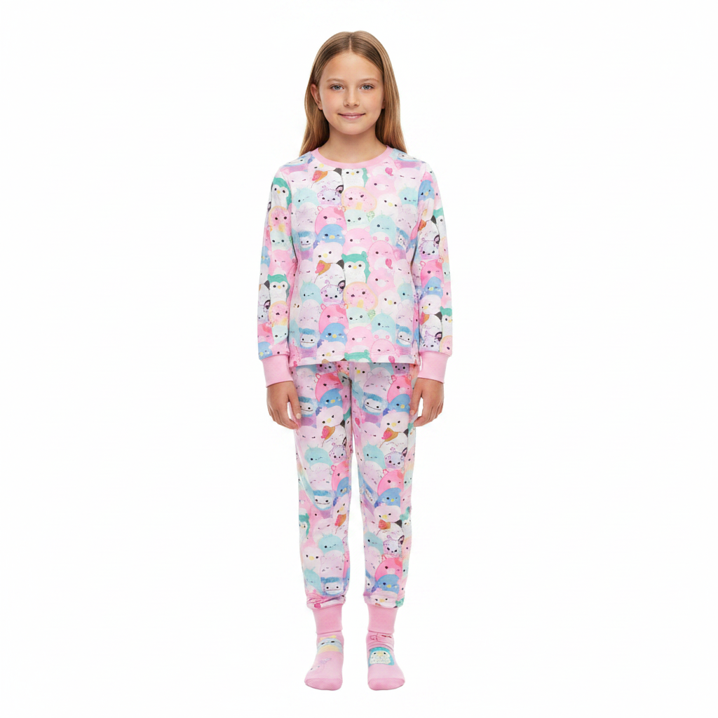 SQUISHMALLOWS Pink Velour Pyjama & Sock Set