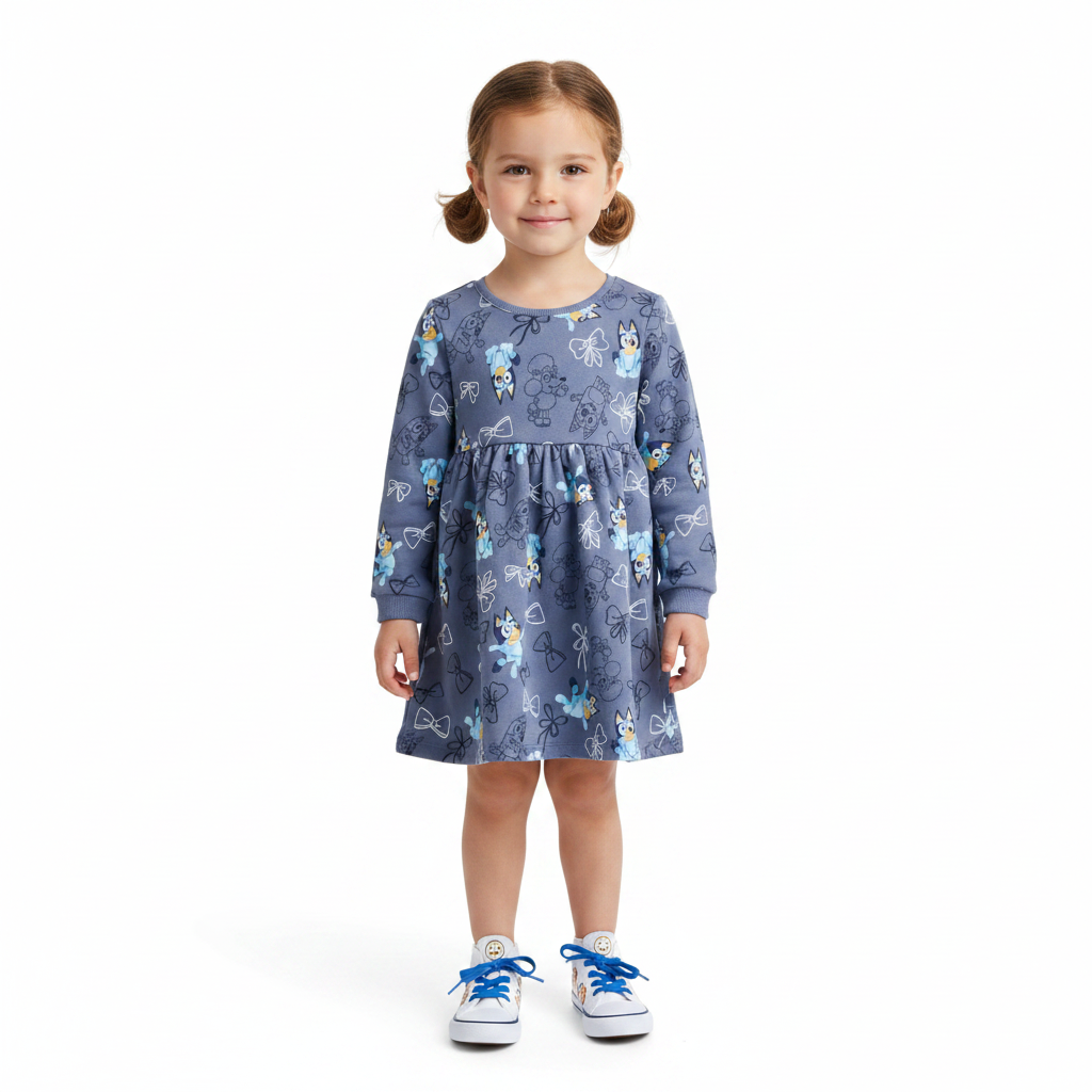 BLUEY Dusty Blue Long Sleeve Sweater Dress