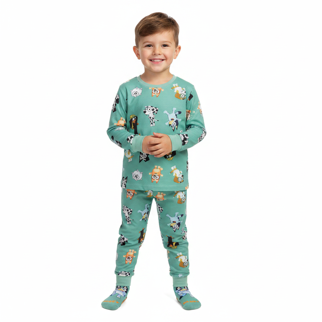BLUEY Green Velour Pyjama & Sock Set