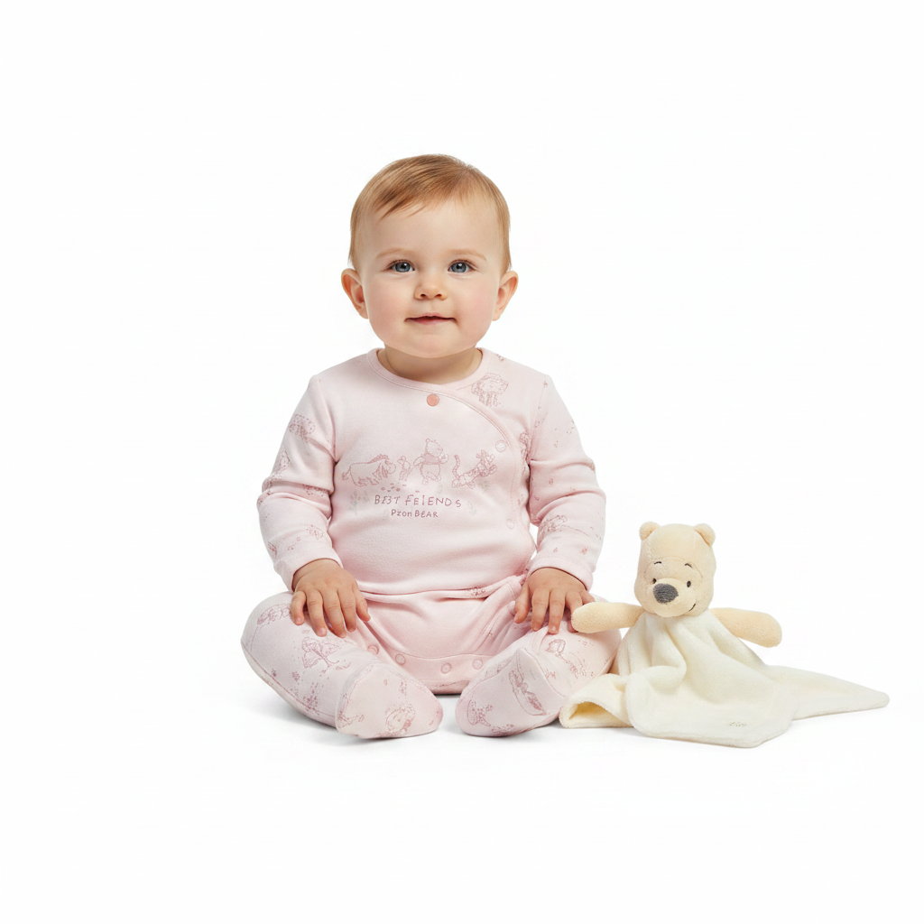 WINNIE THE POOH Pink Fleece Sleepsuit & Comforter Set