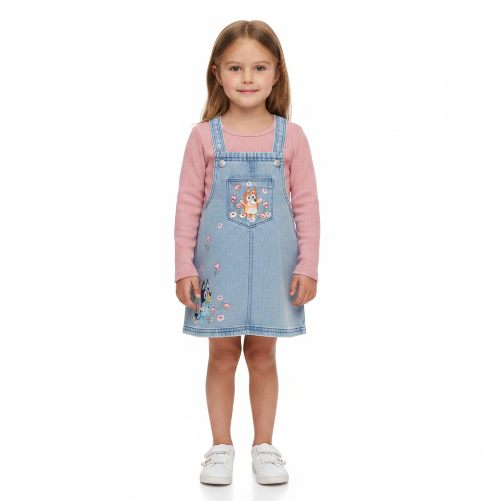 Bluey | Pink T-Shirt & Denim Dress Set | Little Gecko