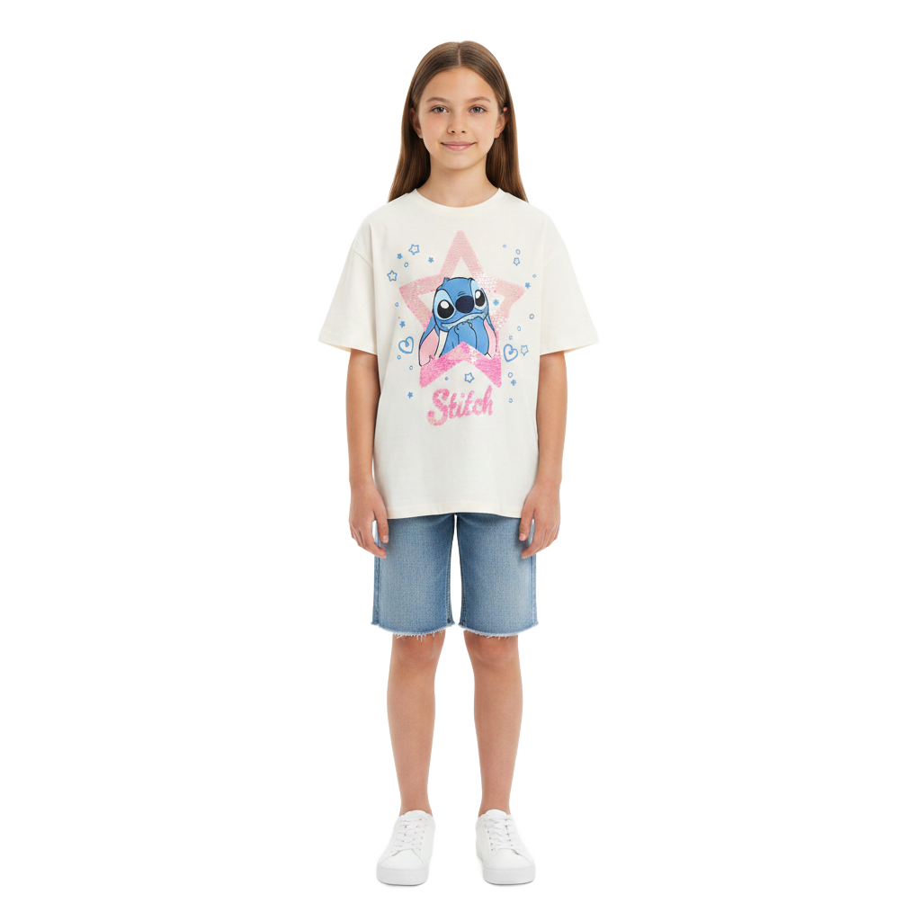 Lilo & Stitch | Sequin Star Short Sleeve T-Shirt | Little Gecko