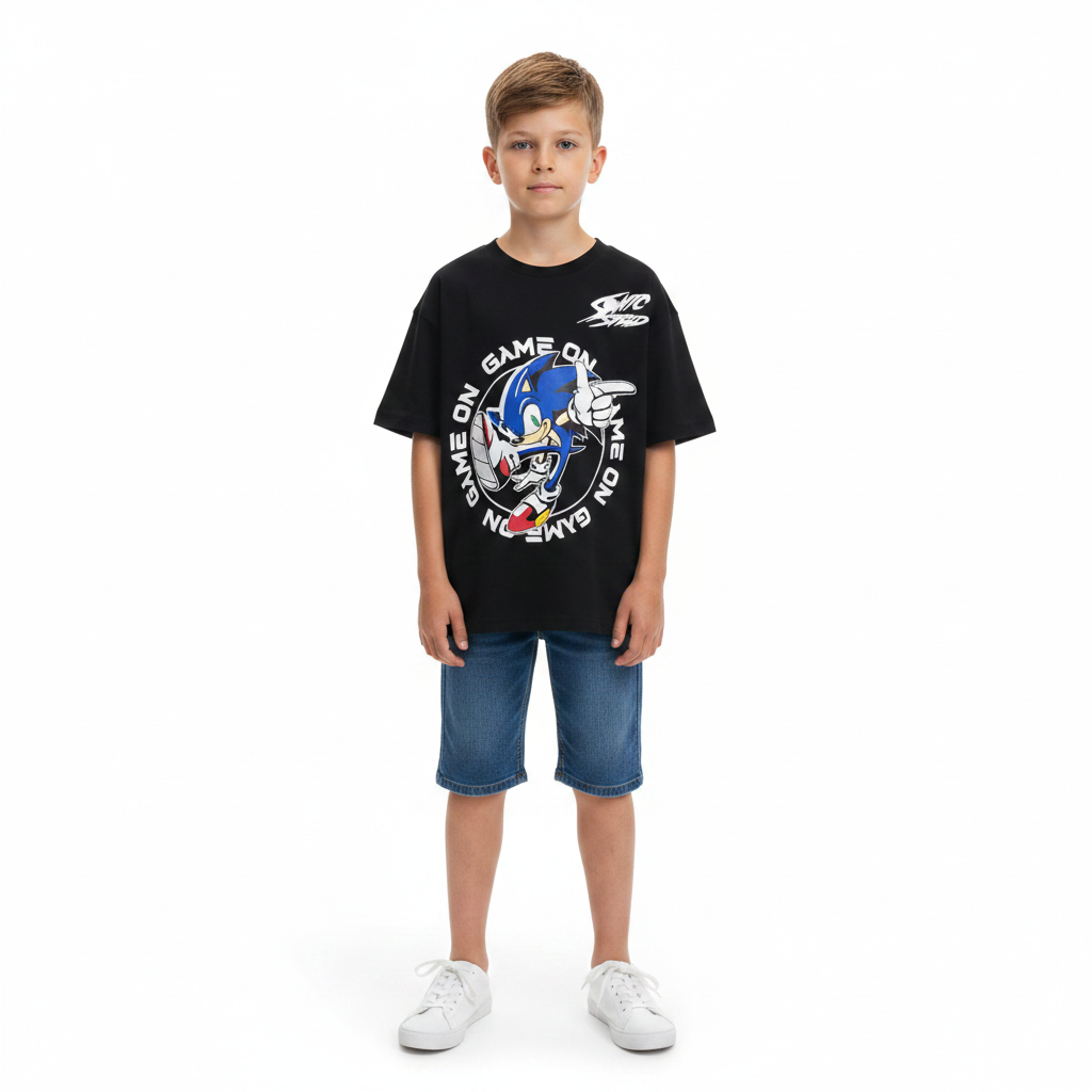 SONIC THE HEDGEHOG Black Game On T-Shirt