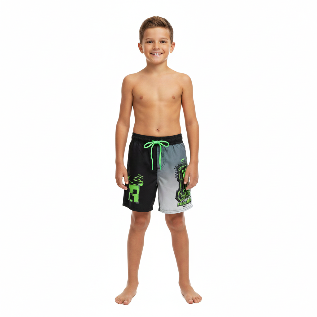 Minecraft | Black/Grey Boardshorts | Little Gecko