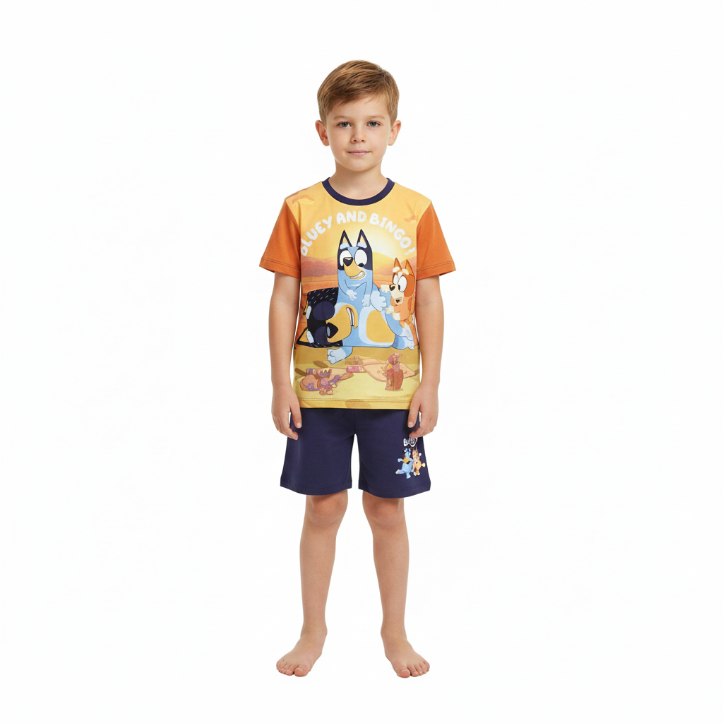 Bluey | Bluey & Bingo Orange/Navy Shortie Pyjamas | Little Gecko