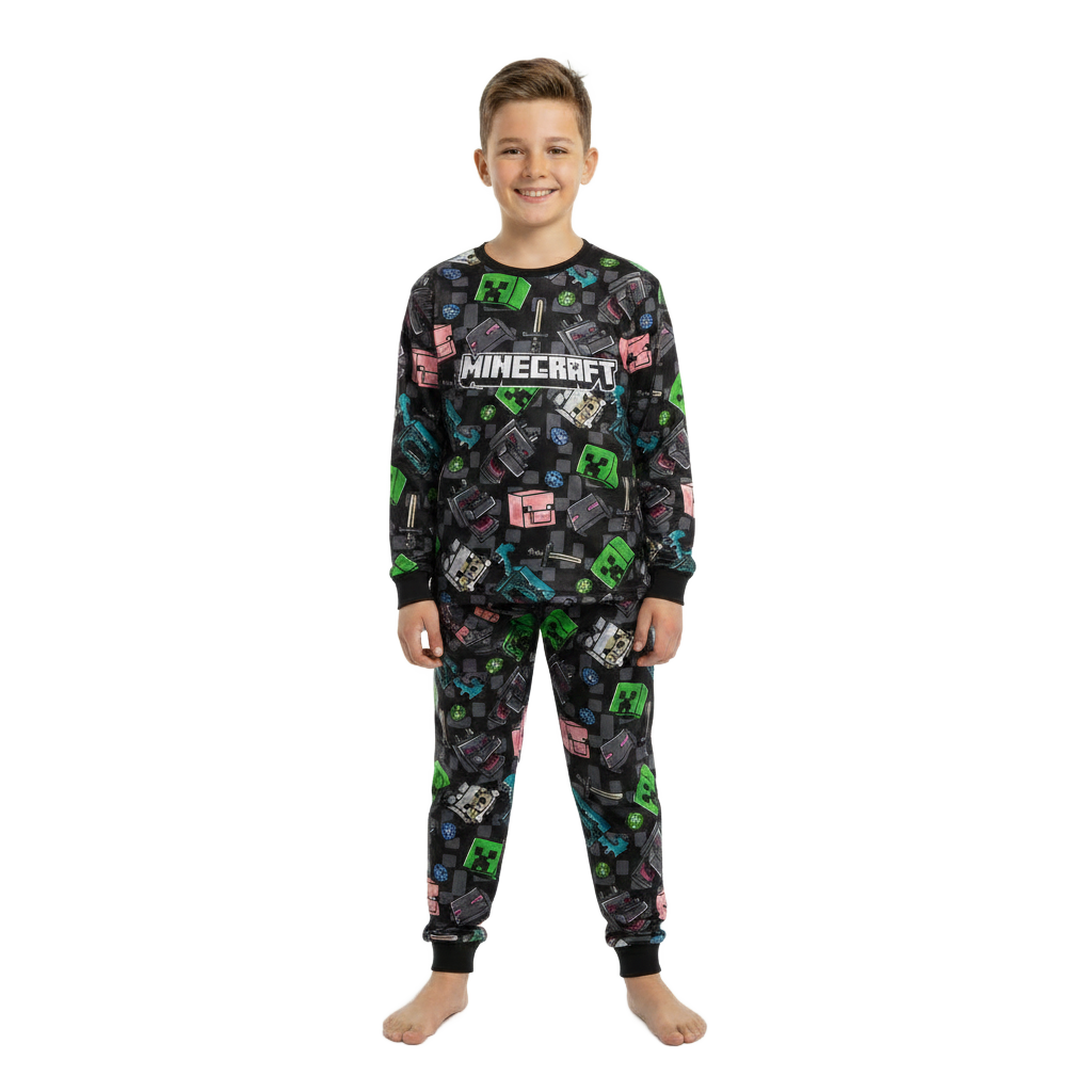 Minecraft | Charcoal Velour Pyjama Set | Little Gecko
