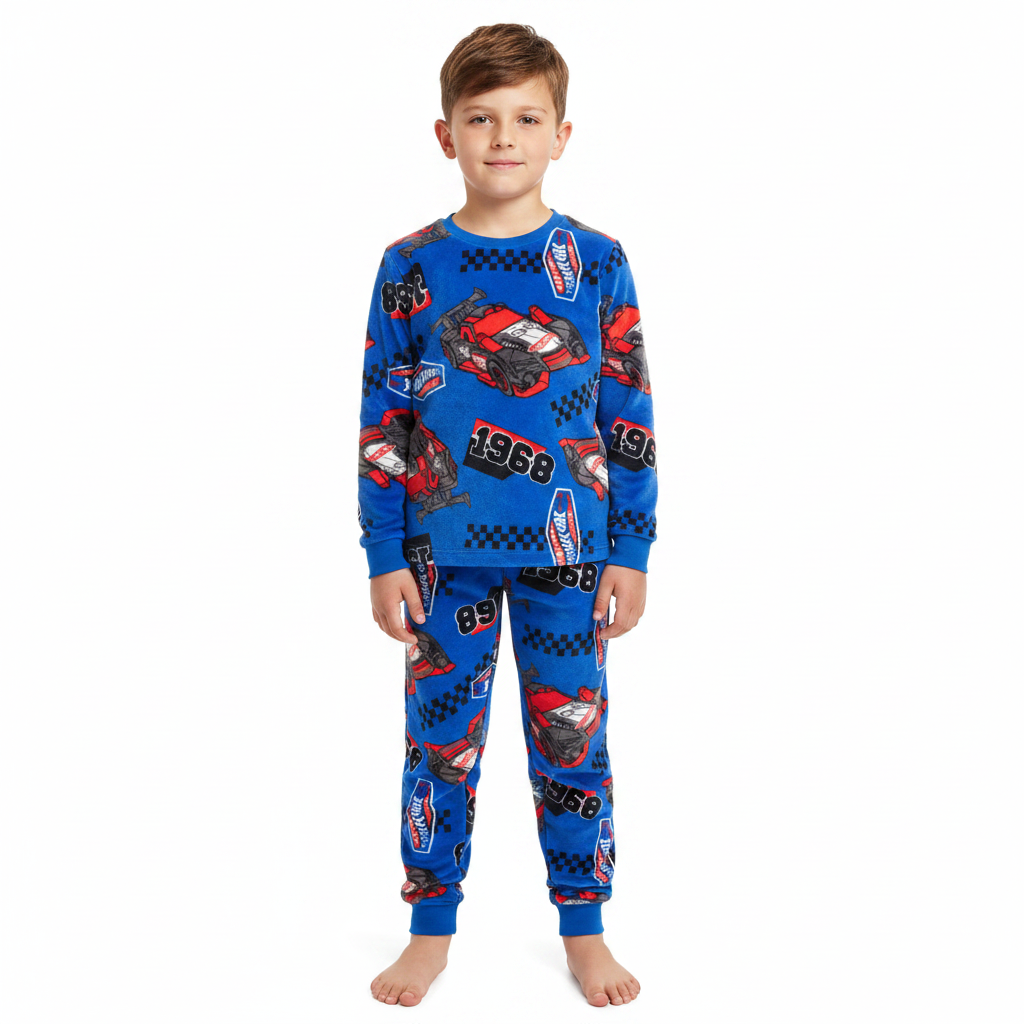 Hot Wheels | Blue Velour Long Pyjamas | Little Gecko