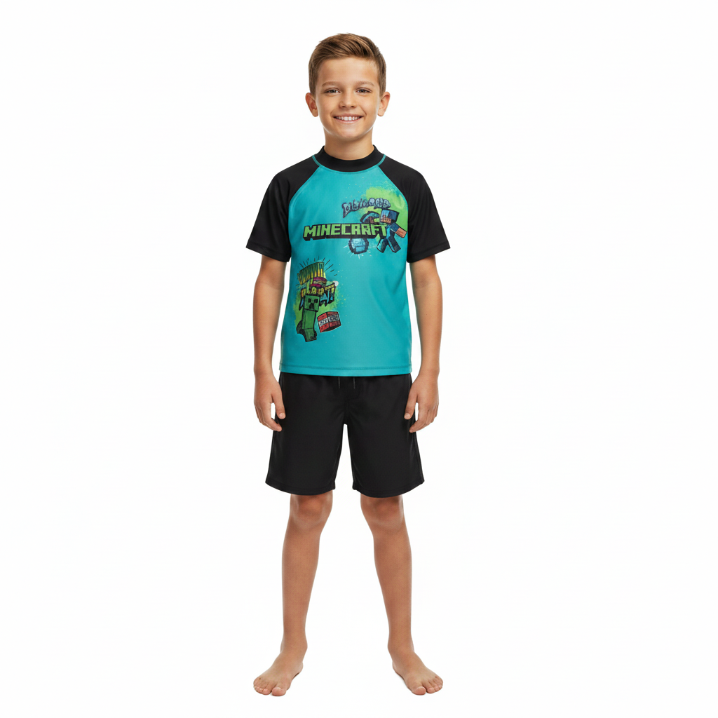 Minecraft | Blue Rashie Swim Top | Little Gecko