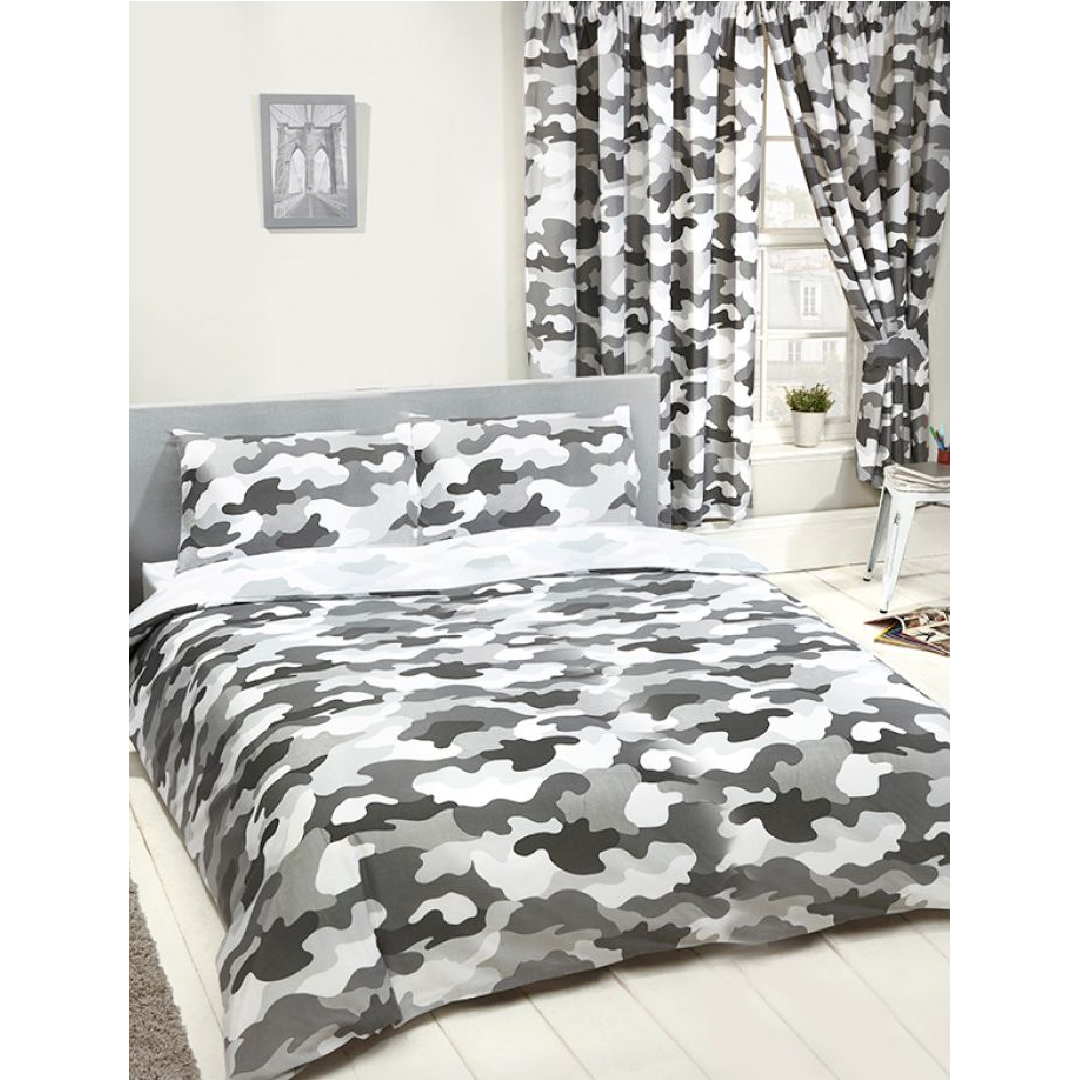 Camouflage Grey | Double/Queen Bed Quilt Cover Set | Little Gecko