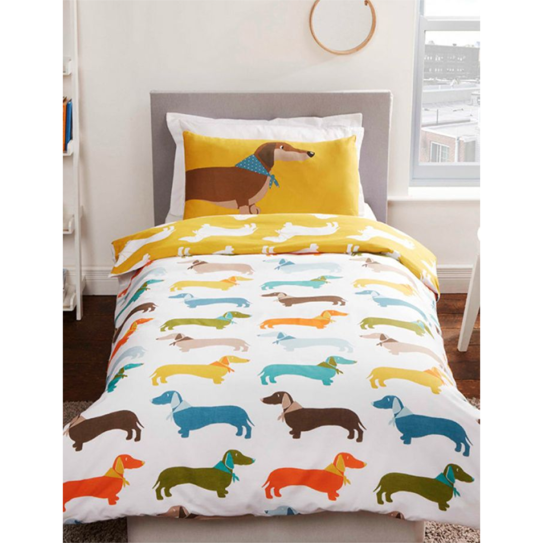 Sausage Dog | Mustard Single Bed Quilt Cover Set | Little Gecko