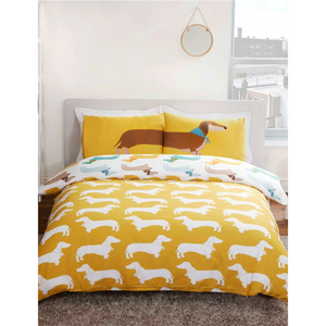 Sausage Dog | Mustard Double/Queen Bed Quilt Cover Set | Little Gecko