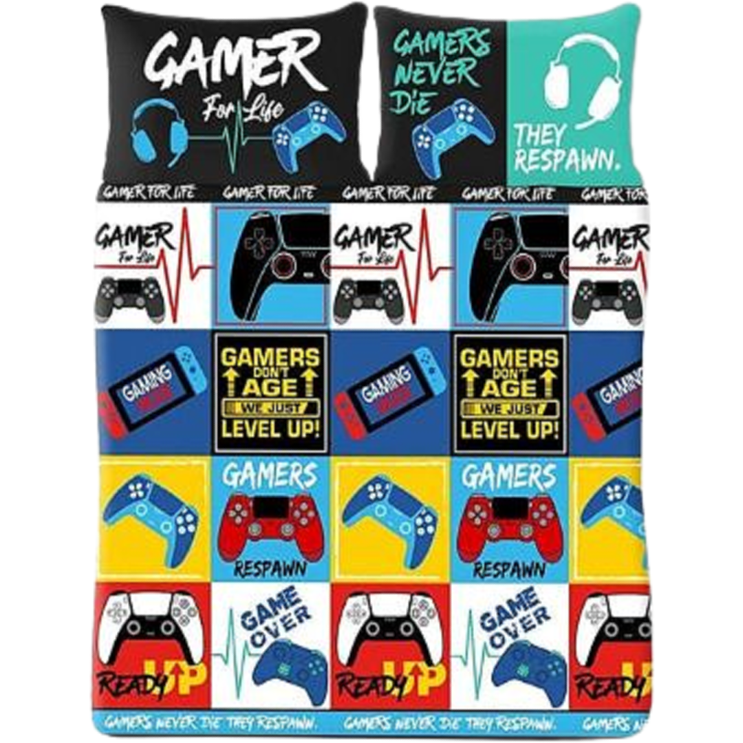 Gamer For Life | Levels Double/Queen Bed Quilt Cover Set | Little Gecko