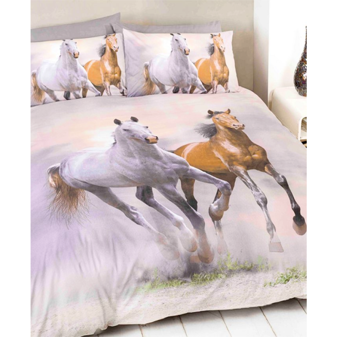 Galloping Horses | Double/Queen Bed Quilt Cover Set | Little Gecko