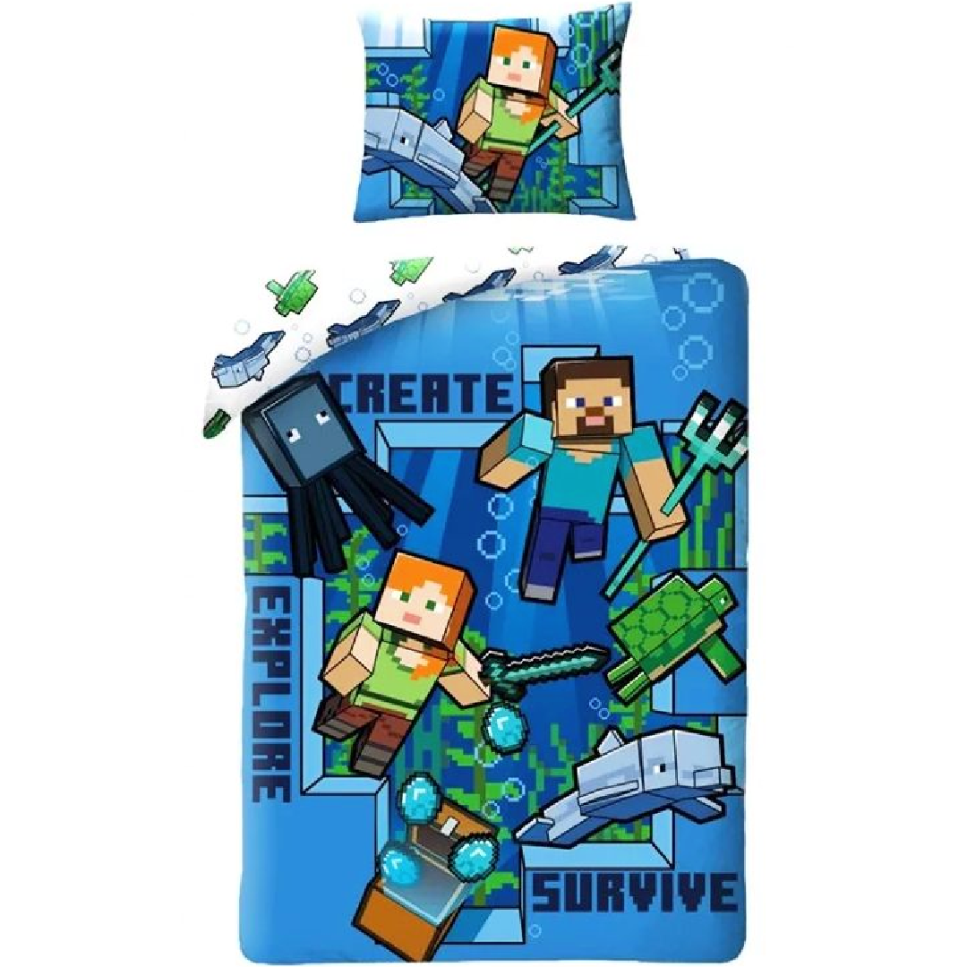 Minecraft | Create Explore Survive Single Bed Quilt Cover Set | Little Gecko