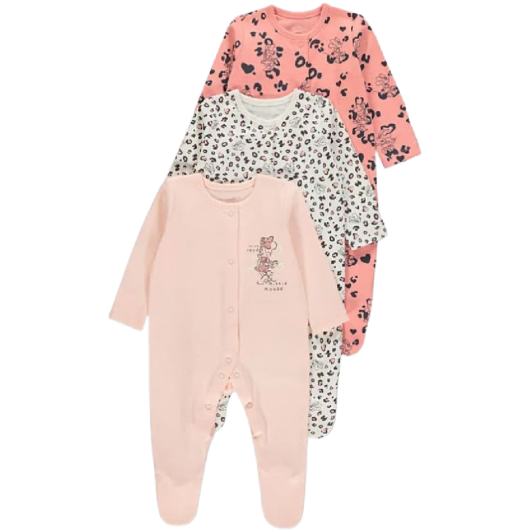 Minnie Mouse | 3pk Pink Animal Print Onesies | Little Gecko