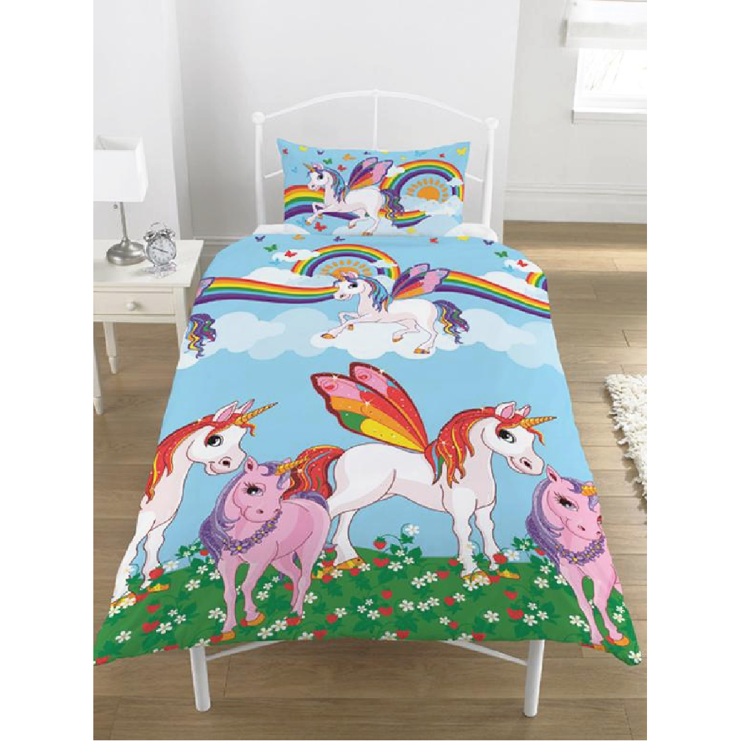 Rainbow Unicorns | Single Bed Quilt Cover Set | Little Gecko