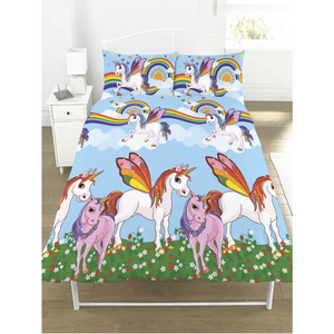 Rainbow Unicorns | Double/Queen Bed Quilt Cover Set | Little Gecko